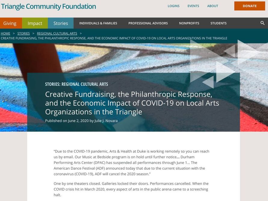 Article Highlighting the Impact of COVID-19 on the Arts and Artists. Local Nonprofits Respond.